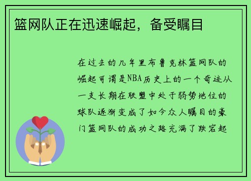 篮网队正在迅速崛起，备受瞩目